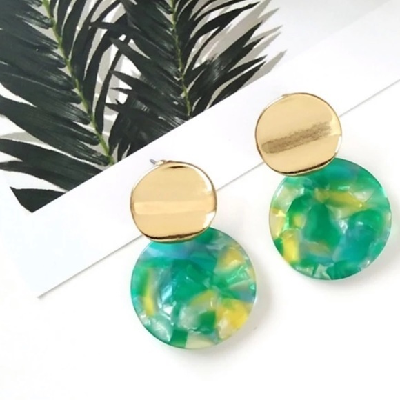 NWT Gold + Green Mosaic Earrings - Picture 1 of 3
